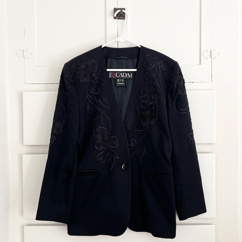 Escada by Margaretha Ley Black Appliqué Blazer Jacket EU 40 / US 8